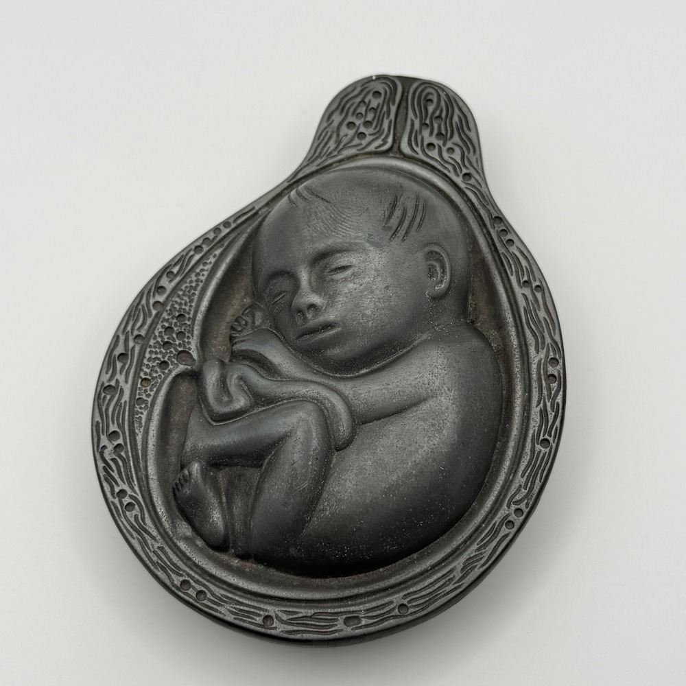 Vintage Parke-Davis Tabron Fetus Pewter in Utero Oddity Paperweight Medical